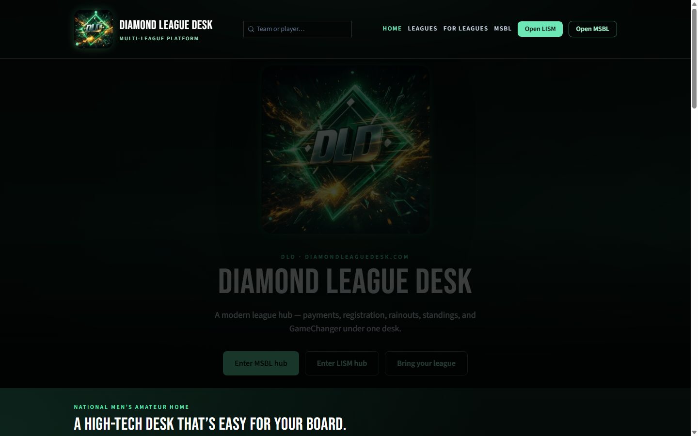Diamond League Desk screenshot
